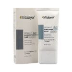 فلوئید ضد آفتاب ویتالیر | SPF 50 | مدل Whitevit | مناسب انواع پوست کدر و دارای لک| حجم 50 میلی لیتر | بی رنگ
