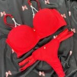 ست لباس زیر | اسفنجی فنردار | بند مروارید دار | قرمز