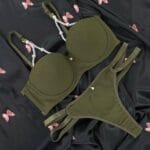 ست لباس زیر | اسفنجی فنردار | مروارید دار | سبز لجنی