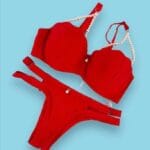 ست لباس زیر | ابری دکلته | مروارید دار | قرمز