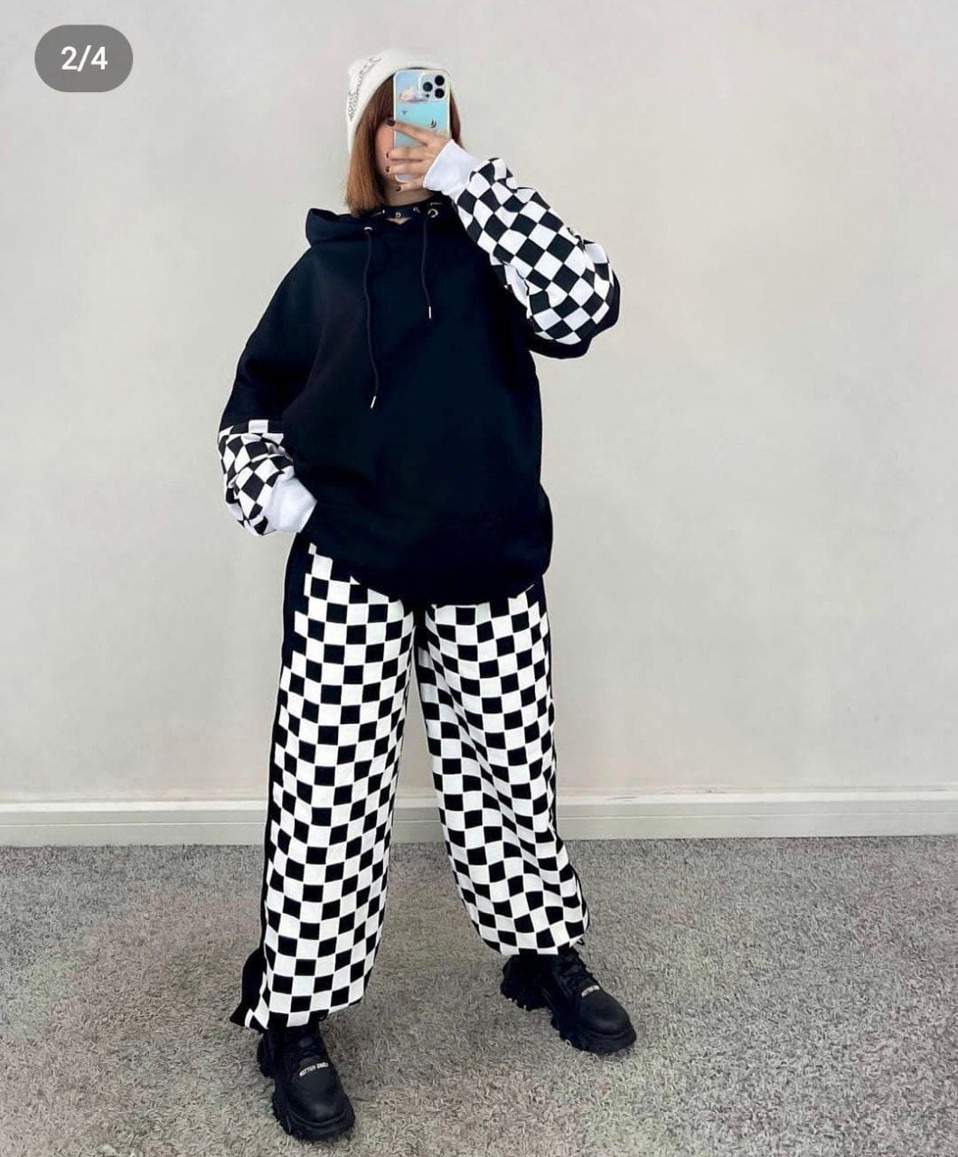 bf436101-24ed-4fcd-8092-772588839b36.jpg ست هودی وشلوارشطرنجی - Image 1