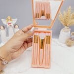 پک براش آینه دار 5 تکه دسته بلند رنگ صورتی