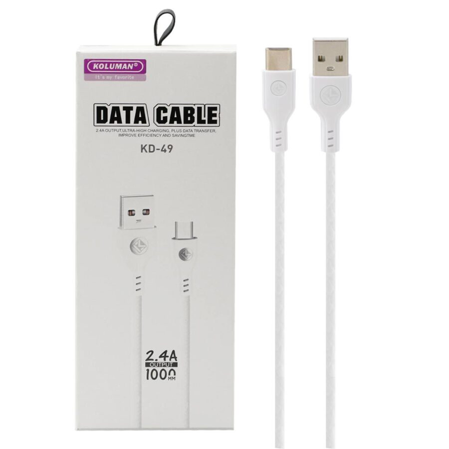 کابل تبدیل USB به USB-C کلومن مدل KD-49 طول 1 متر سفید - Image 1
