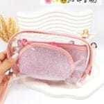 پک کیف آرایش 3 تایی طلقی شاین دار (صورتی)