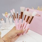 ست براش صورتی اصل 15 عددی لاکچری زووا با کیف چرمی