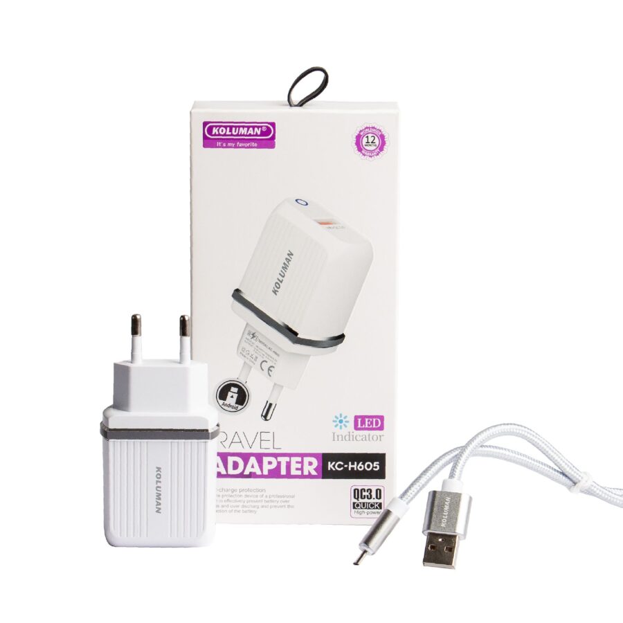 شارژر دیواری کلومن مدل KC-H605 به‌همراه کابل تبدیل MicroUSB سفید گارانتی 12 ماهه تکنوپاز - Image 1