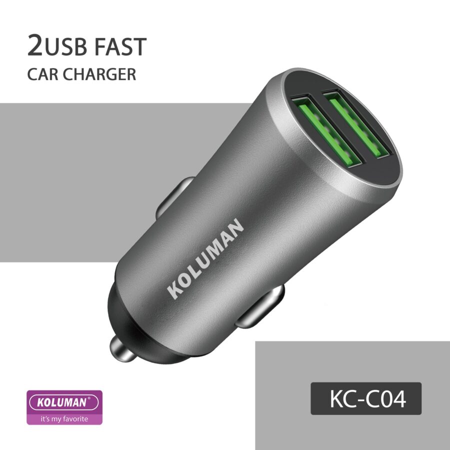 شارژر فندکی کلومن مدل KC - C04 به همراه کابل MICROUSB خاکستری گارانتی 12 ماهه تکنوپاز - Image 1