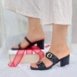 صندل پاشنه‌دار زنانه مدل کمربندی – مشکی و قهوه‌ای