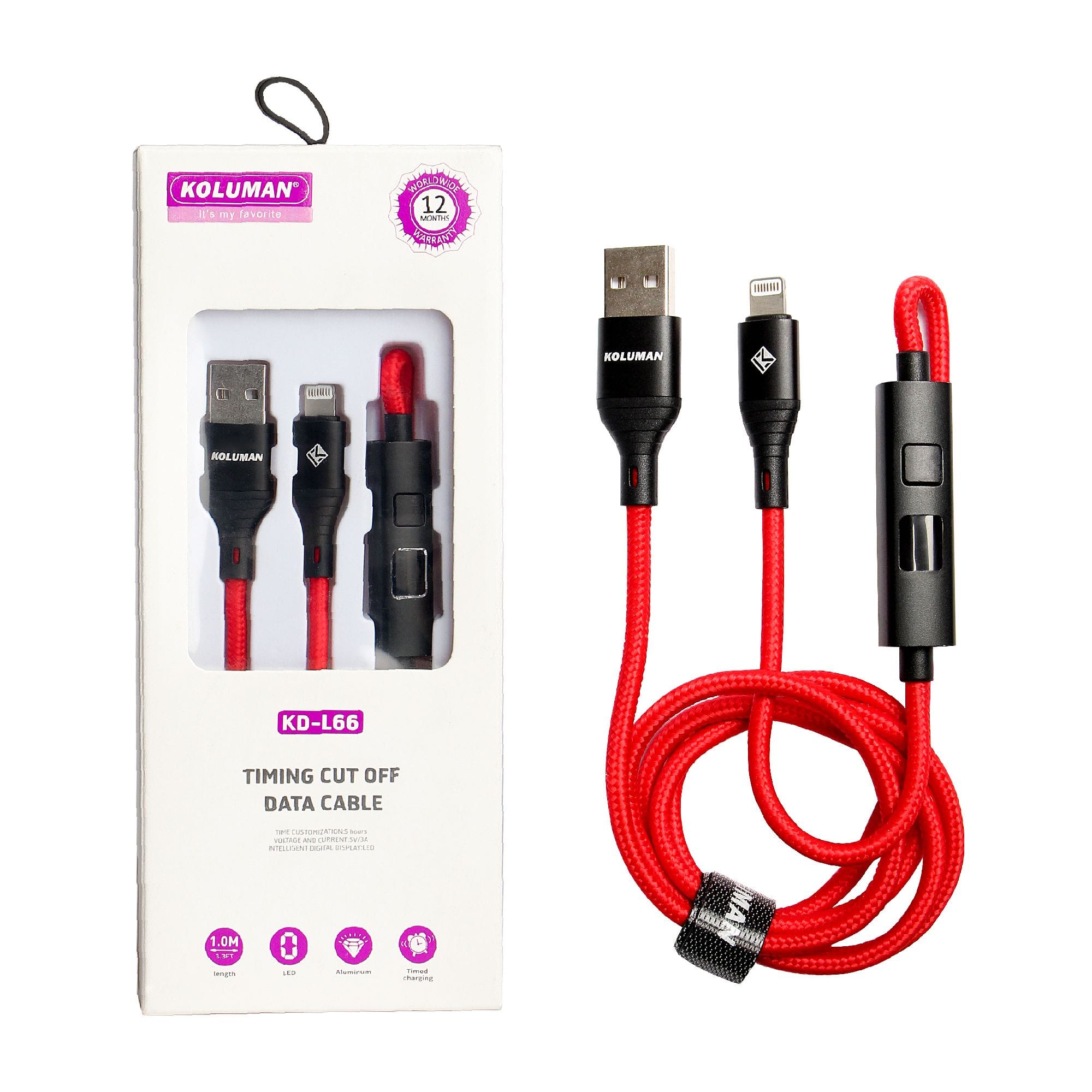 d5f6706d-f537-4cac-8185-6d0ff156047b کابل تبدیل USB به لایتنینگ کلومن مدل KD-L66 طول 1 متر قرمز - Image 1