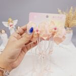 ست 2 تایی گیره مو پاپیونی و گل همراه با آویز نواری و نگین دار