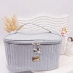 کیف لوازم آرایشی چرمی دوخت شده (رنگ آبی) FASHION