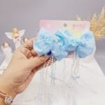 ست 2 تایی گیره مو پاپیونی پولک دار همراه با آویز نواری و نگین دار