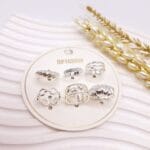 پک انگشتر 6 تایی رادیوم نقره ای طرح تاج قلبی