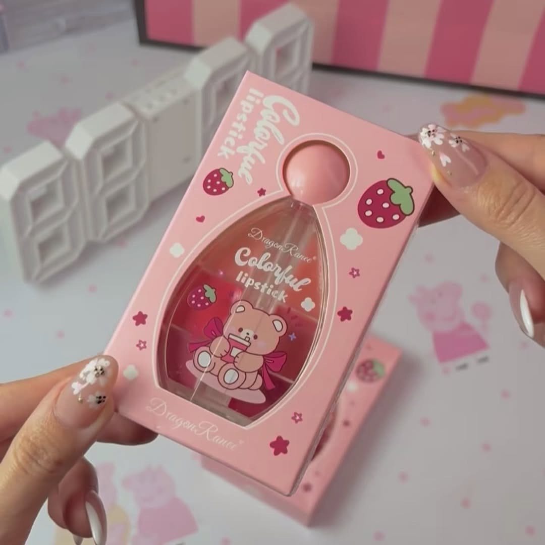 4oD0qLltLB_MOKWF پالت ترند رژ لب خیس کیوت خرس و توت فرنگی برند دراگون رانی کد DR177 - Image 1